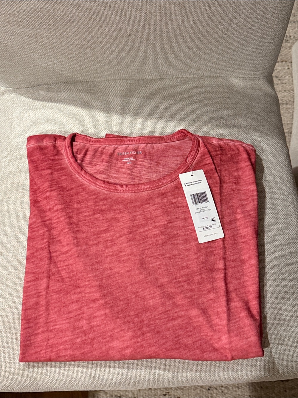 Eileen Fisher Short Sleeve Tee in Coral Red